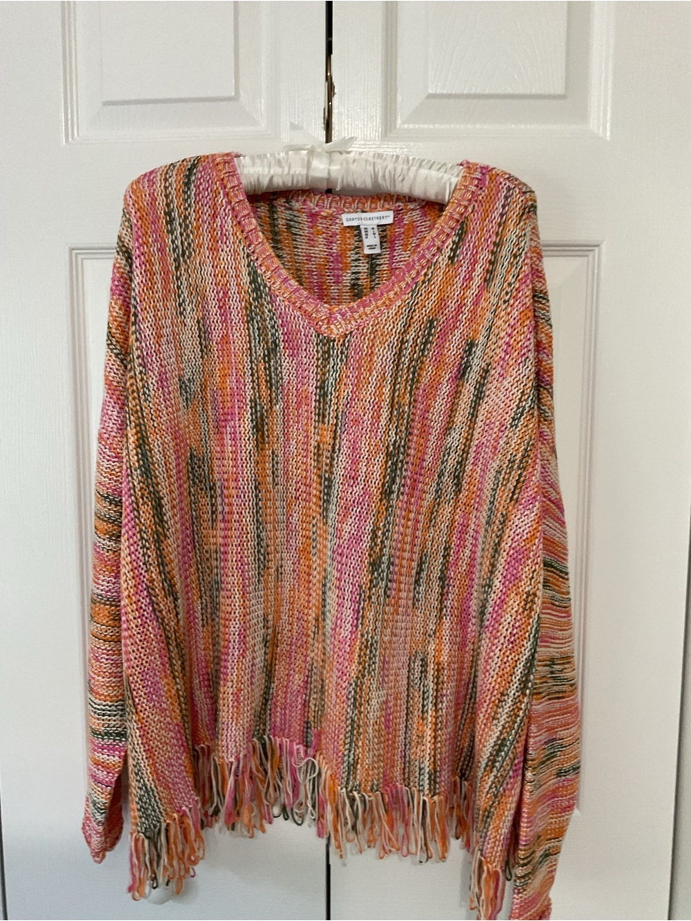 Canyon Retreat  Multi-Stripe V-Neck Fringe Sweater